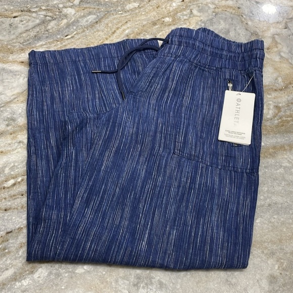 NEW ATHLETA Cabo Linen Wide Leg Pant Blue Textured #657680 Size 14P - Picture 3 of 11